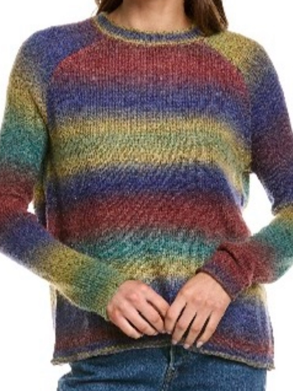 beachlunchlounge Multicolor Striped Crewneck Sweater in Blue, Green, Yellow, Red